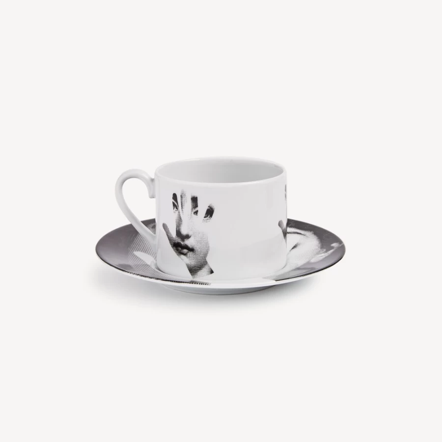 Fornasetti Tea Cup "Tema E Variazioni Mano" - White & Black Ceramic Collectible