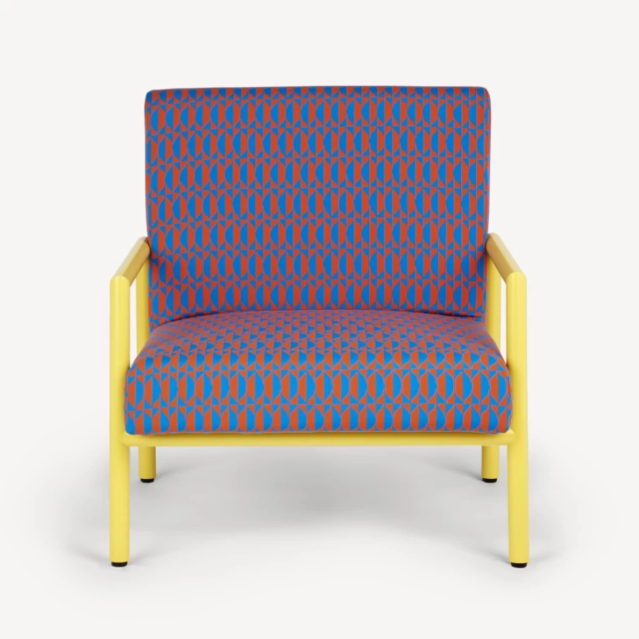 Fornasetti Outdoor Armchair Losanghe in Turquoise, Orange & Yellow - Modern Garden Lounge Chair