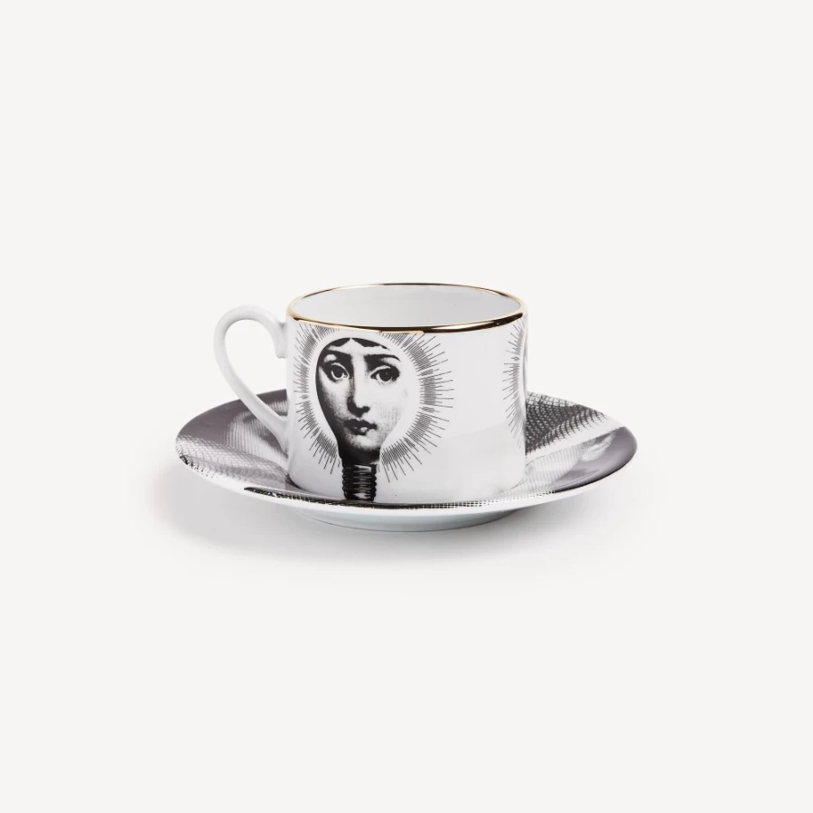 Fornasetti Tea Cup Tema E Variazioni Lampadina - White, Black & Gold Decorative Lamp