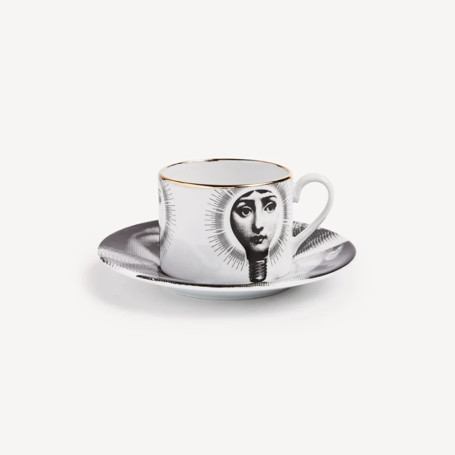 Fornasetti Tea Cup Tema E Variazioni Lampadina - White, Black & Gold Decorative Lamp