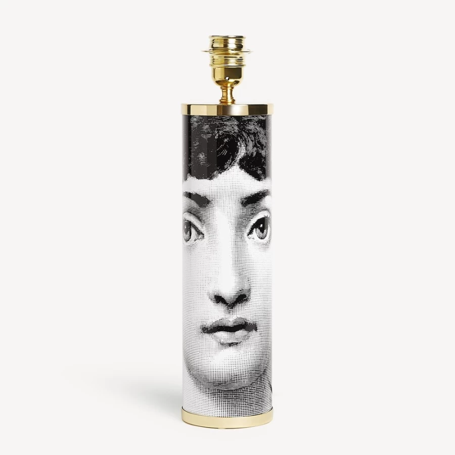 Fornasetti Viso White and Black Cylindrical Lamp Base - Decorative Designer Lighting