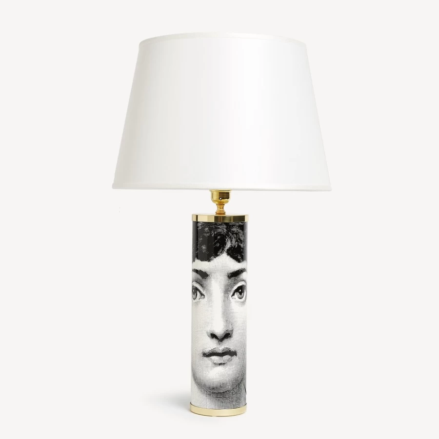 Fornasetti Viso White and Black Cylindrical Lamp Base - Decorative Designer Lighting