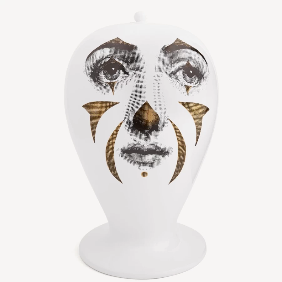 Fornasetti Clown Maxi Vase - White, Black & Gold Ceramic Collectible Art Piece