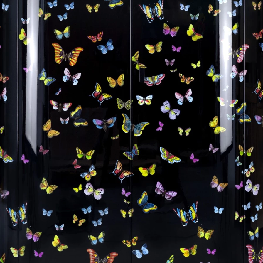 Fornasetti Multicolour Curved Cabinet Farfalle - Hand-Painted Designer Storage