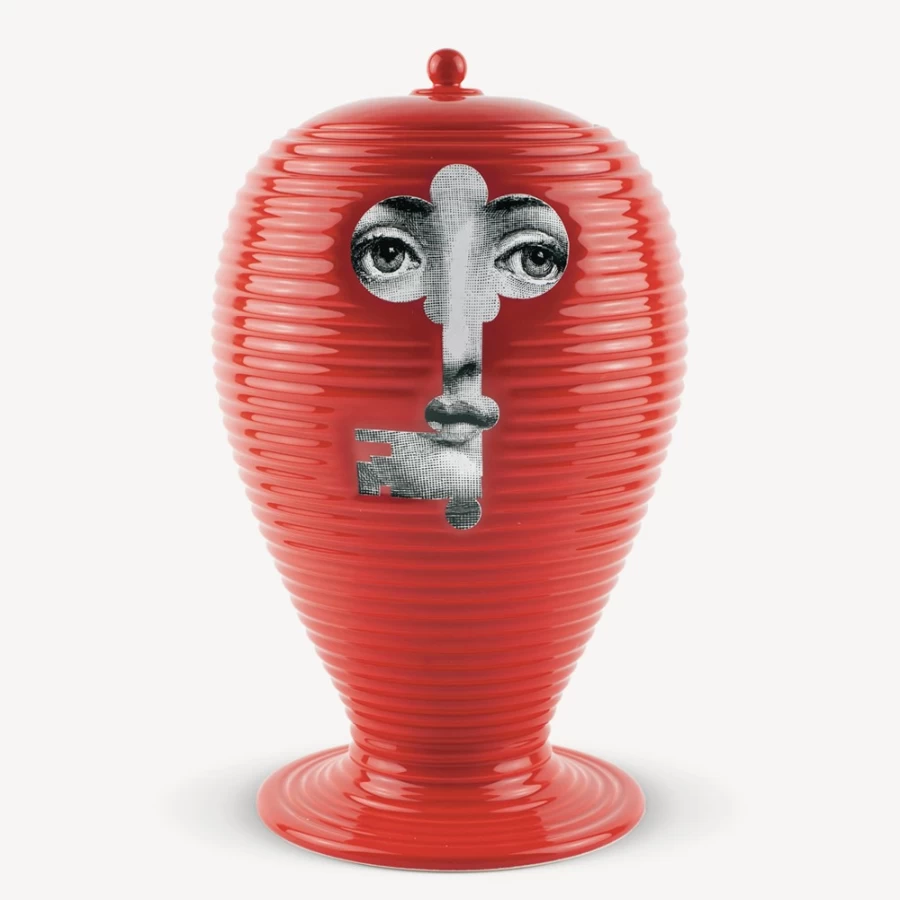Fornasetti Serratura Vase - White, Black, and Red Ceramic Decorative Piece