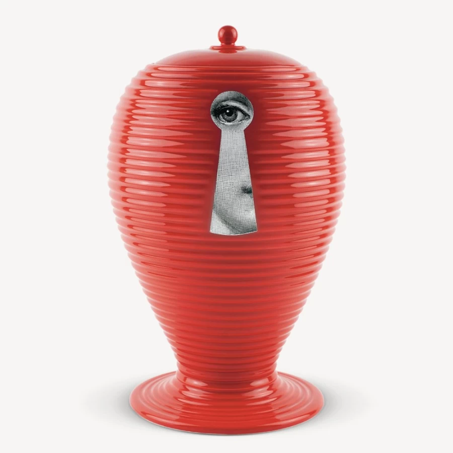Fornasetti Serratura Vase - White, Black, and Red Ceramic Decorative Piece