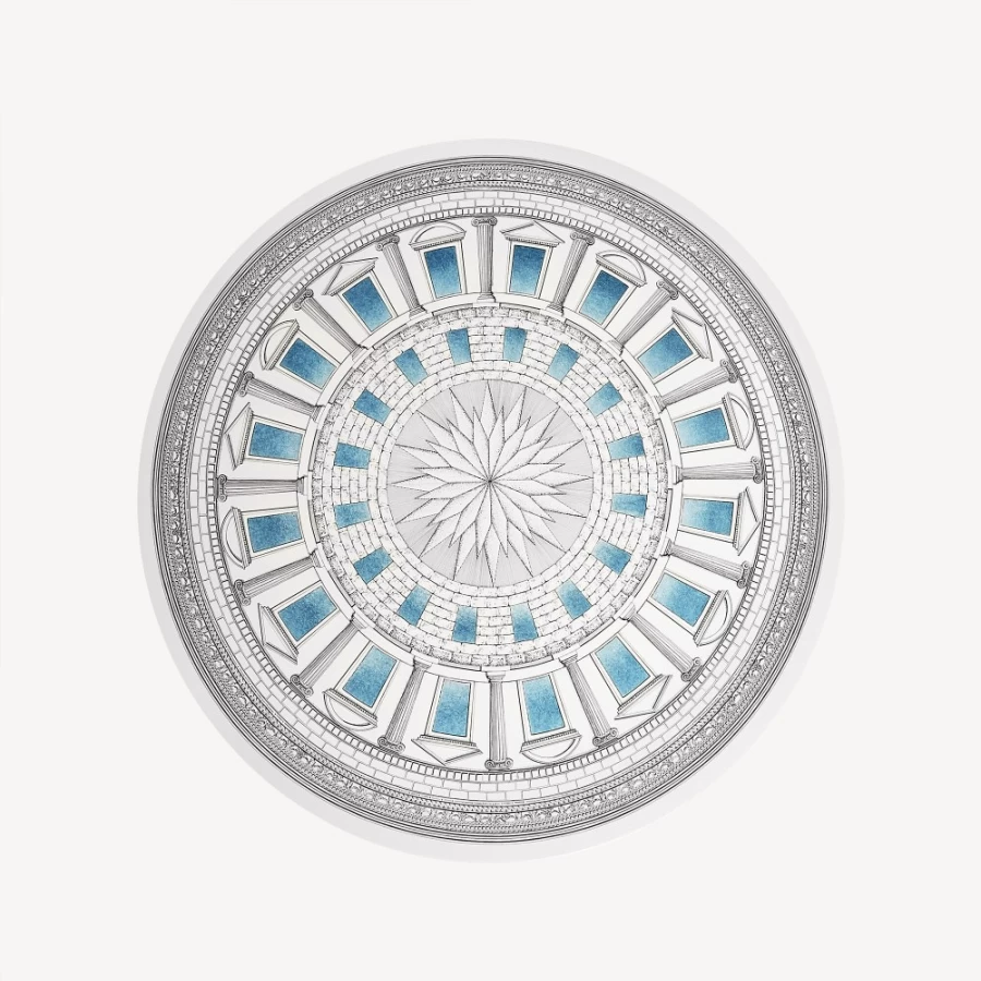 Fornasetti Table Top Cortile Celeste in White, Black & Blue - Decorative Ceramic Tray