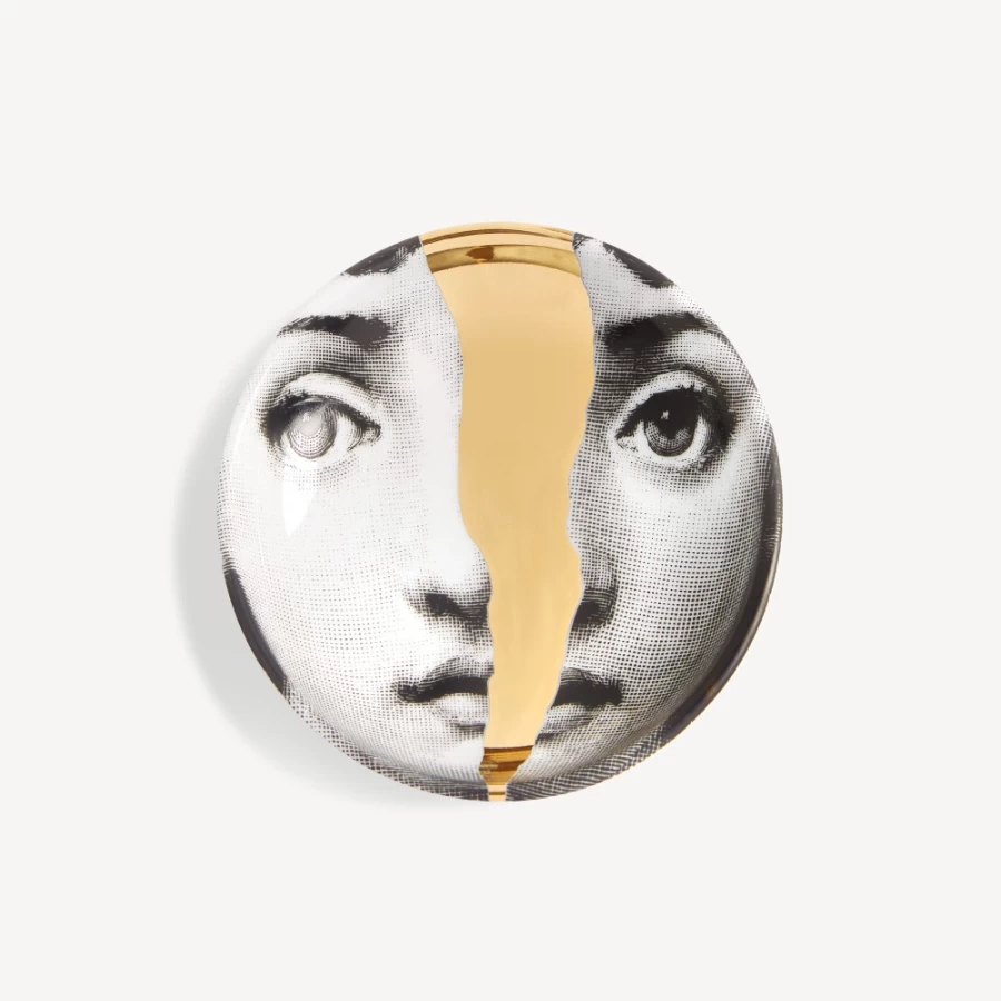 Fornasetti Tema E Variazioni N.10 Ashtray in White, Black & Gold - Decorative Ceramic Collectible
