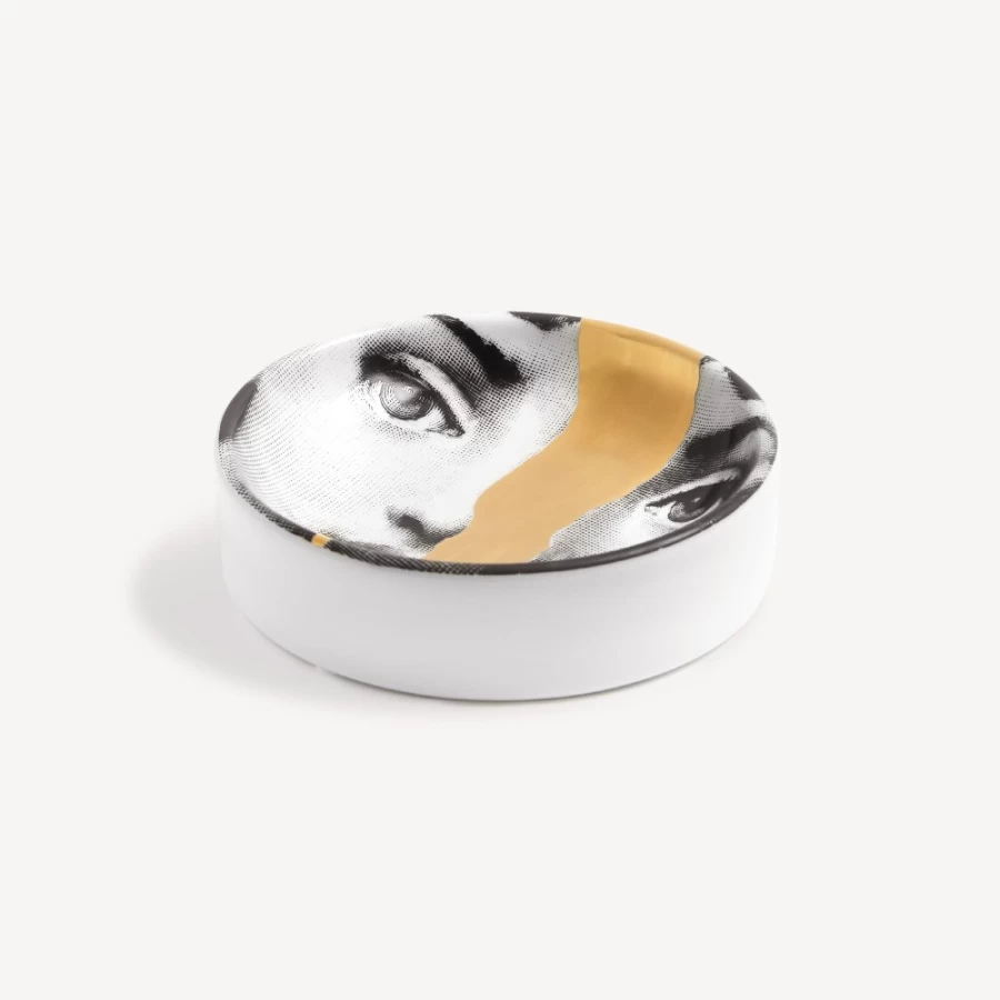 Fornasetti Tema E Variazioni N.10 Ashtray in White, Black & Gold - Decorative Ceramic Collectible
