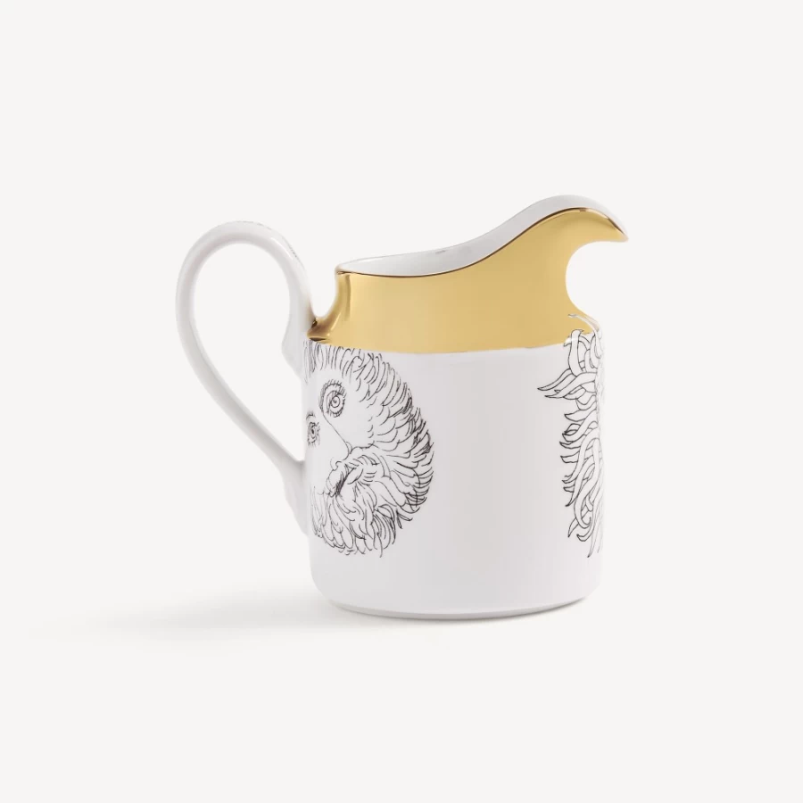 Fornasetti Solitario Milk Jug in White, Black & Gold - Decorative Ceramic Pitcher