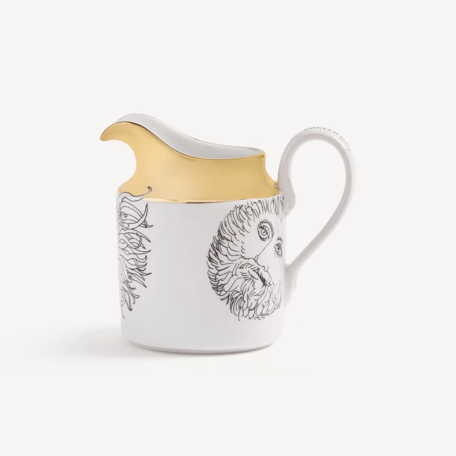 Fornasetti Solitario Milk Jug in White, Black & Gold - Decorative Ceramic Pitcher