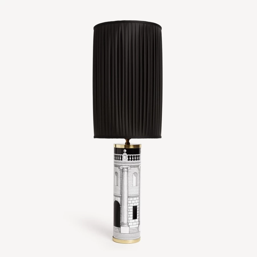 Fornasetti Black Cylindrical Pleated Lampshade - Elegant Designer Lighting