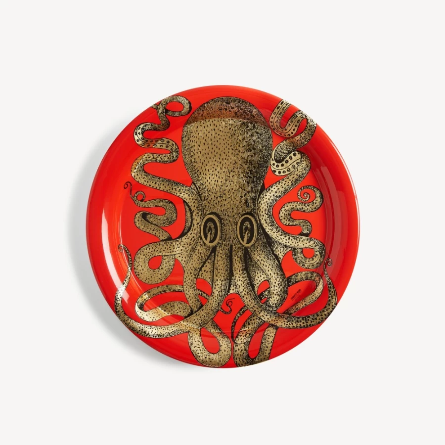 Fornasetti Gold and Red Polipo Tray - Decorative Collectible Tray