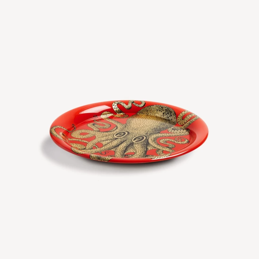 Fornasetti Gold and Red Polipo Tray - Decorative Collectible Tray