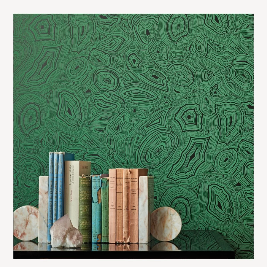 Fornasetti Malachite Wallpaper in Emerald and Black - Premium Luxury Design