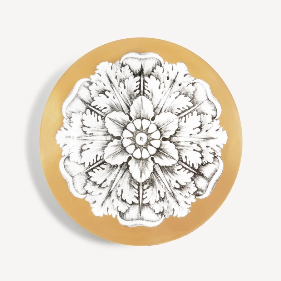 Fornasetti Rim Plate Rosone N.4 - Decorative Ceramic Plate in White, Black & Gold