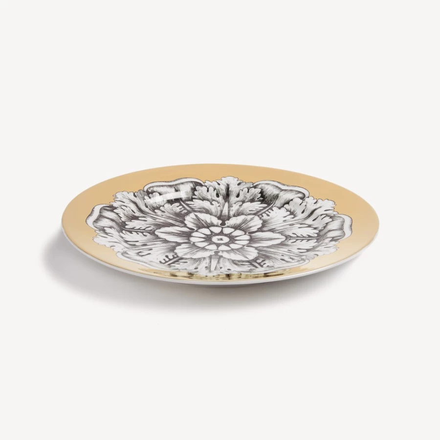 Fornasetti Rim Plate Rosone N.4 - Decorative Ceramic Plate in White, Black & Gold