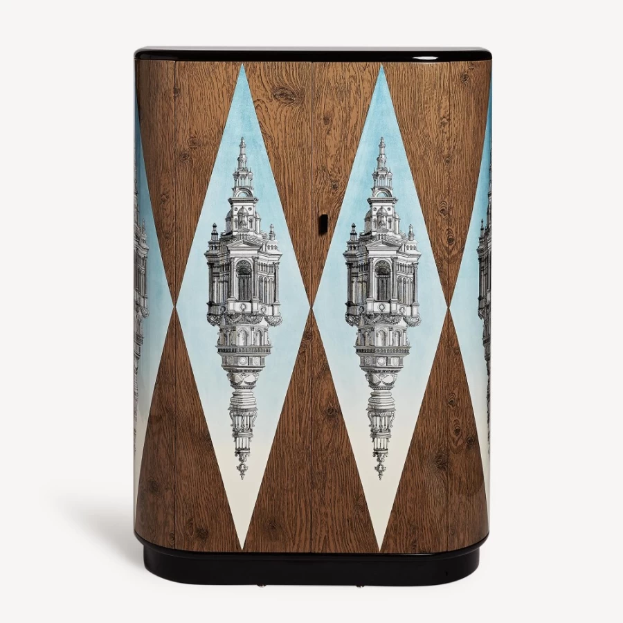 Fornasetti Curved Cabinet "Cuspide Celeste" Multicolour Surreal Design Collector's Piece