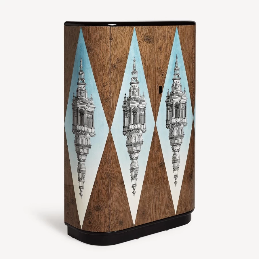 Fornasetti Curved Cabinet "Cuspide Celeste" Multicolour Surreal Design Collector's Piece