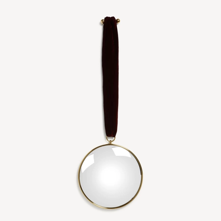 Fornasetti Brass and Bordeaux Velvet Ribbon Magic Convex Mirror - Decorative Wall Art