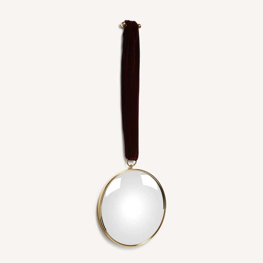 Fornasetti Brass and Bordeaux Velvet Ribbon Magic Convex Mirror - Decorative Wall Art