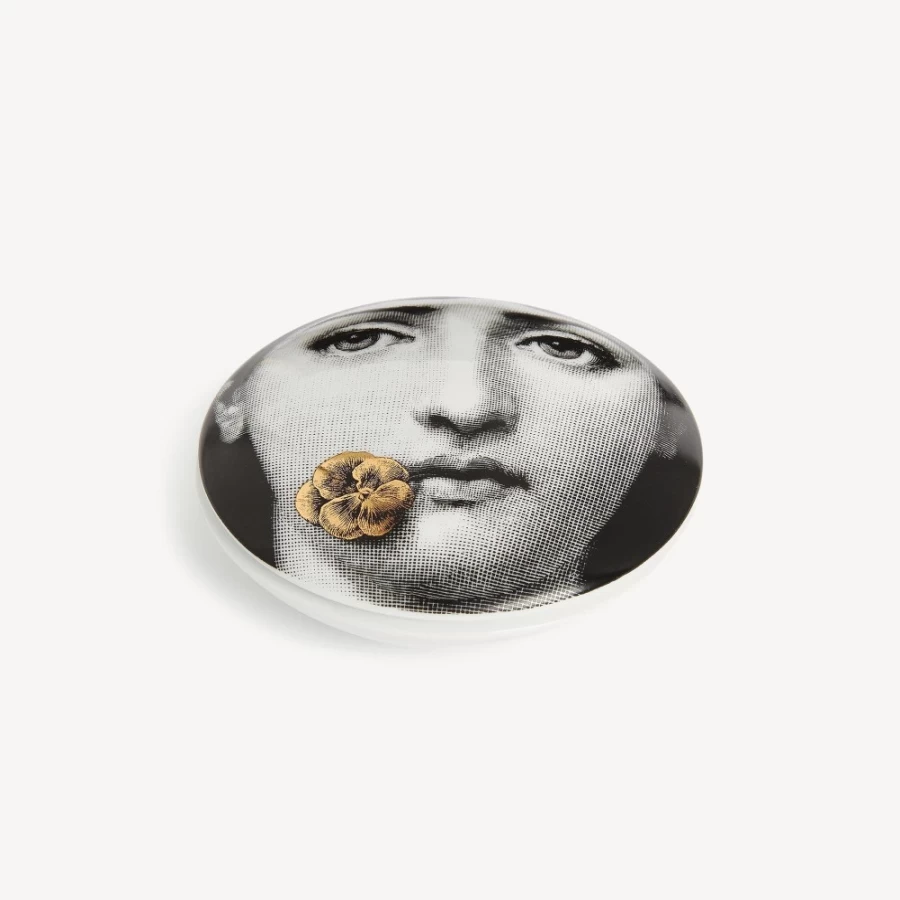 Fornasetti Round Box Tema E Variazioni N.137 in White, Black & Gold - Decorative Collectible Trinket