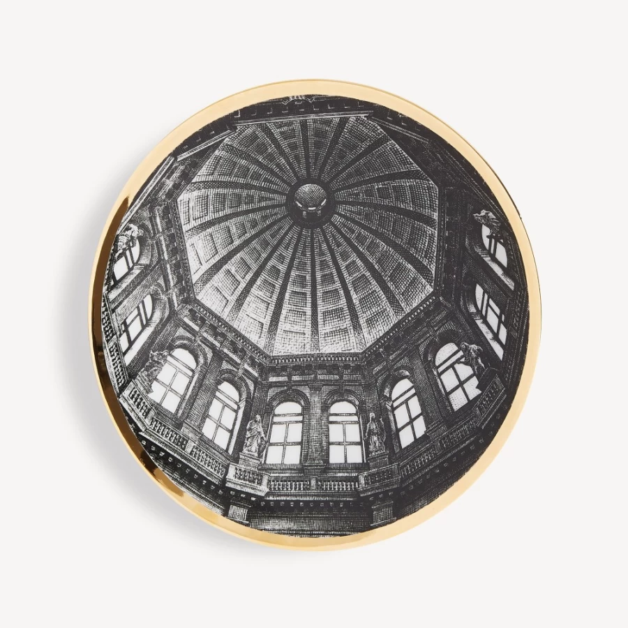 Fornasetti White Black Gold Plate Cupola Santa Maria Della Salute Venice Decorative Collectible