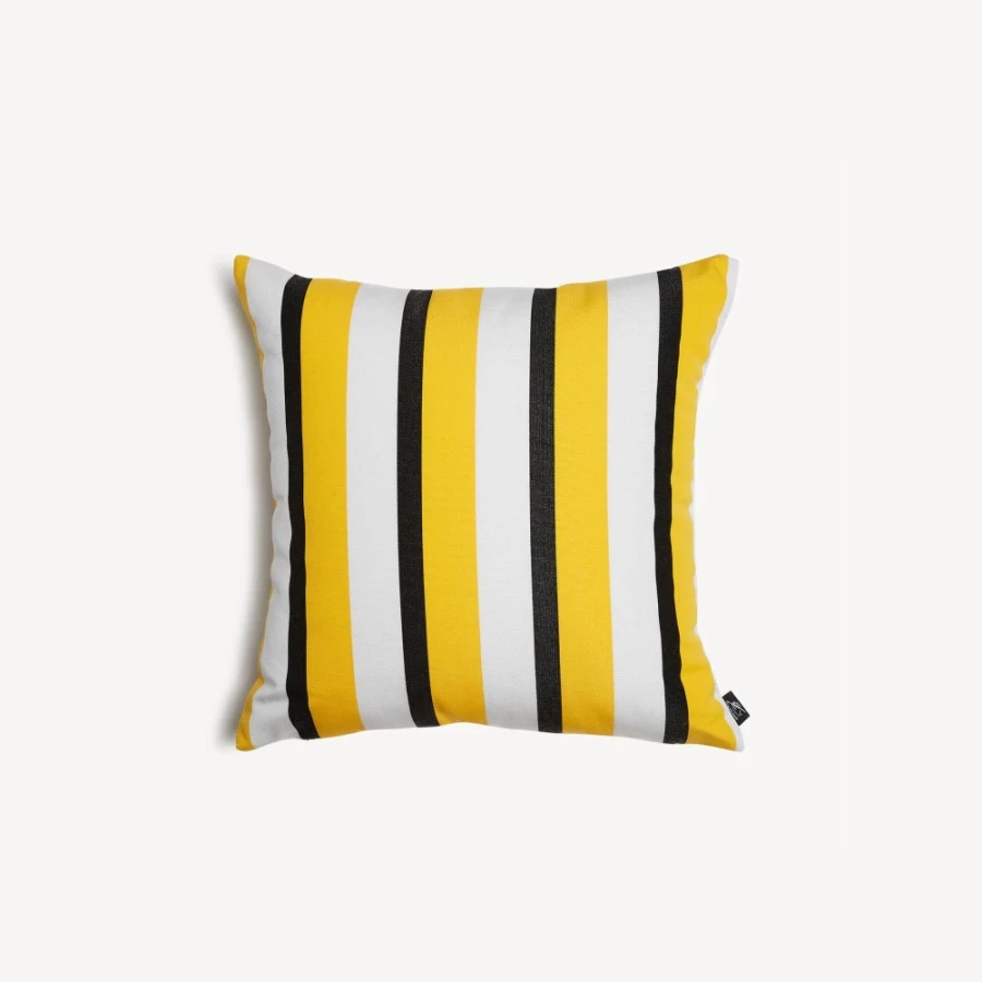 Fornasetti Rigato Outdoor Cushion in Yellow, White, and Black - Water-Resistant Luxury Patio Decor