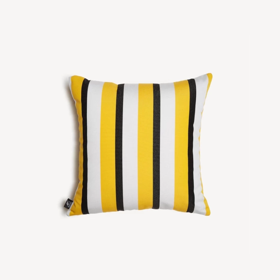 Fornasetti Rigato Outdoor Cushion in Yellow, White, and Black - Water-Resistant Luxury Patio Decor