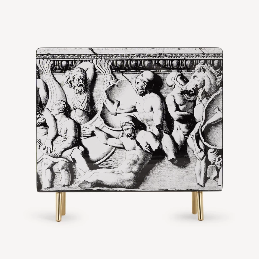 Fornasetti White and Black Bassorilievo Magazine Rack - Elegant Home Decor Storage