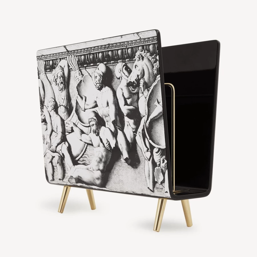 Fornasetti White and Black Bassorilievo Magazine Rack - Elegant Home Decor Storage