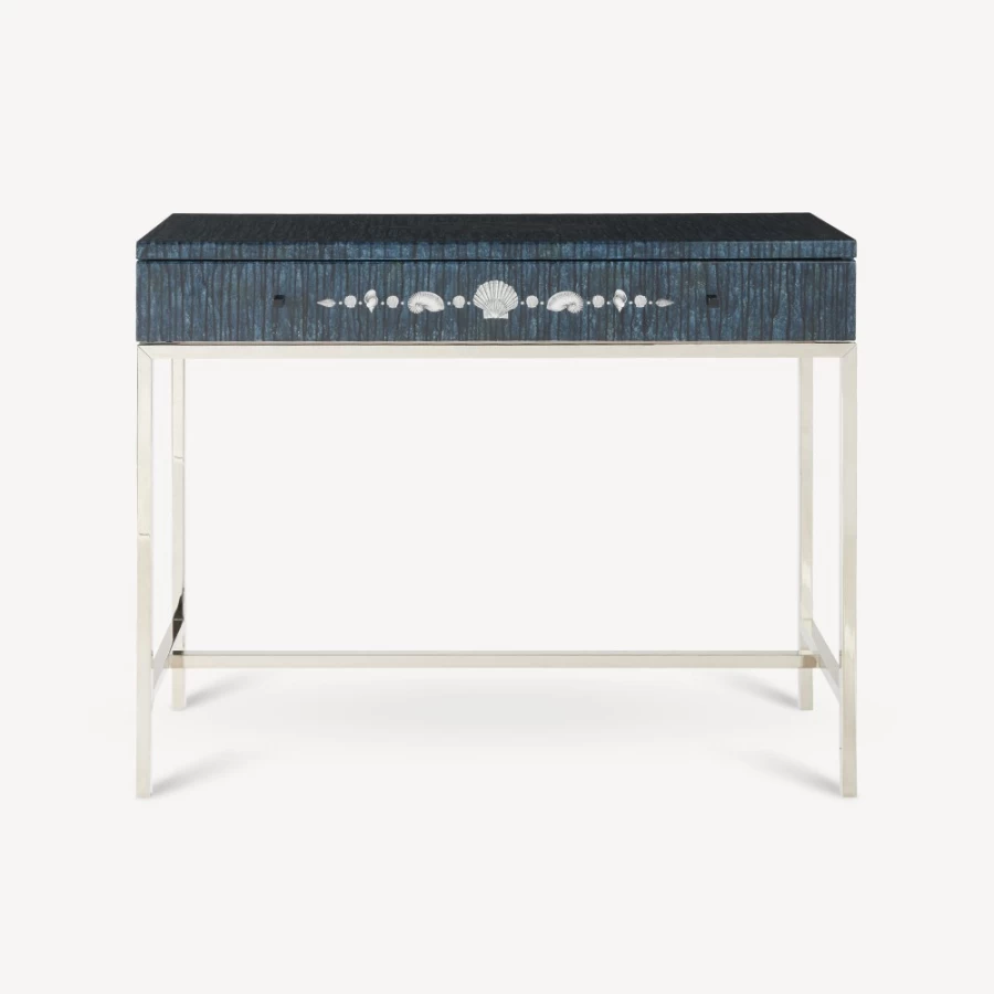 Fornasetti Silver and Blue Giro Di Conchiglie Console Table with Drawer