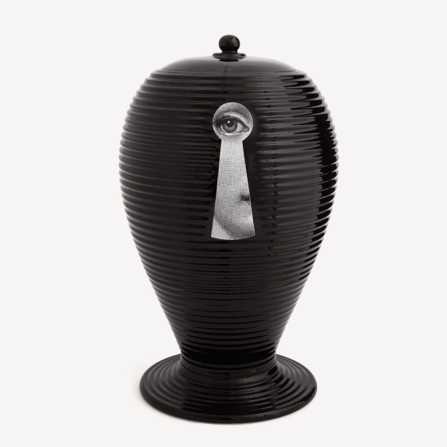 Fornasetti White and Black Serratura Vase - Rigato Pattern Decorative Home Decor