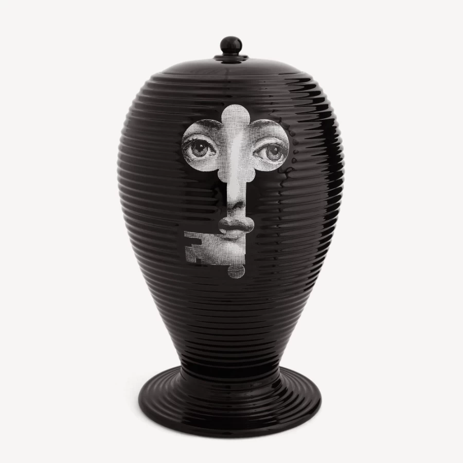 Fornasetti White and Black Serratura Vase - Rigato Pattern Decorative Home Decor