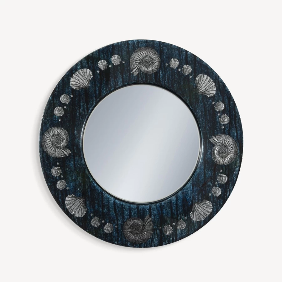 Fornasetti Silver and Blue Conchiglie Shell Design Framed Flat Mirror