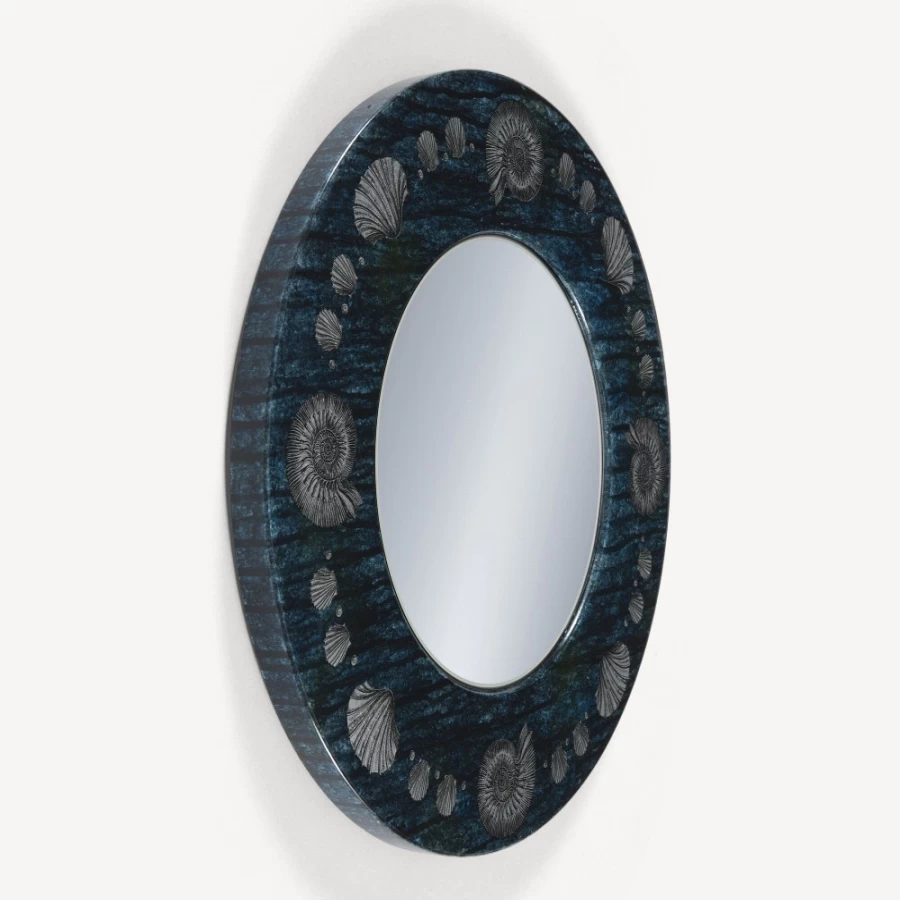 Fornasetti Silver and Blue Conchiglie Shell Design Framed Flat Mirror
