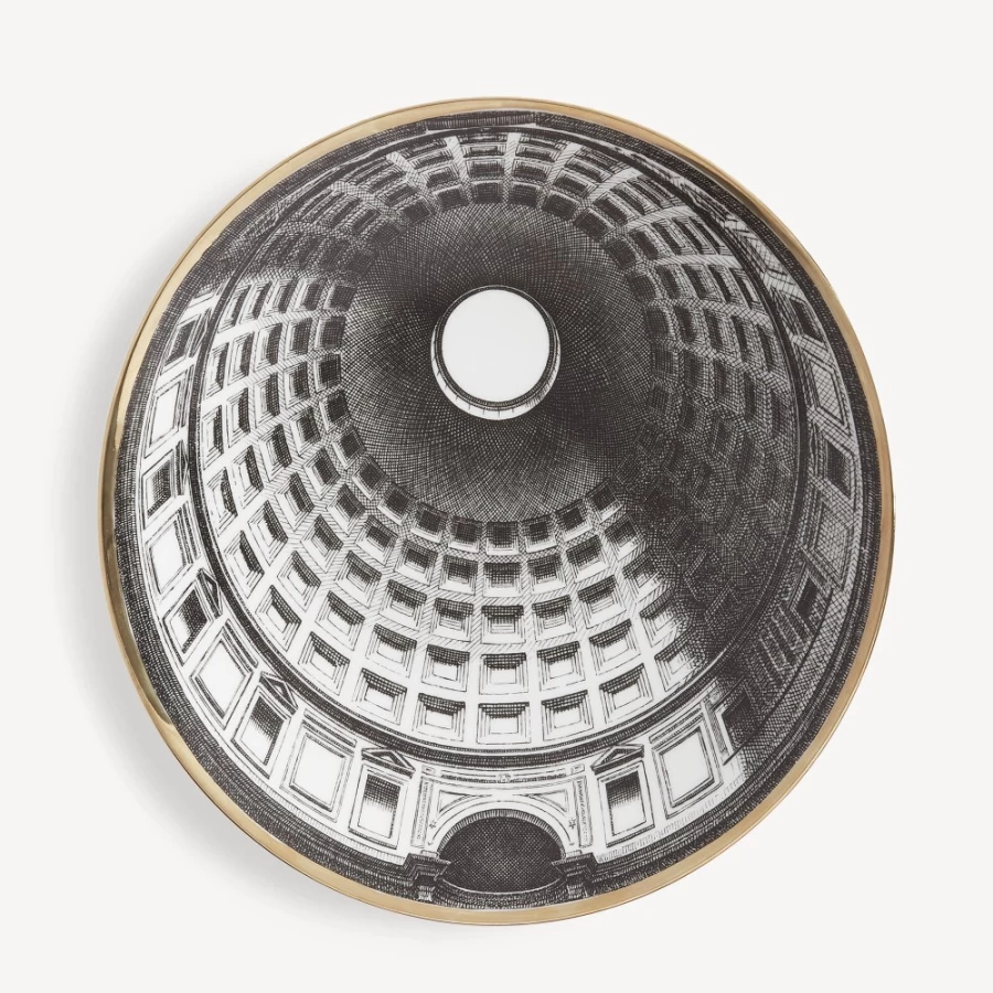 Fornasetti Plate Cupola Pantheon Roma Decorative Plate in White, Black & Gold