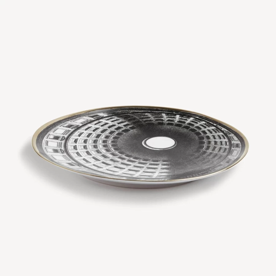Fornasetti Plate Cupola Pantheon Roma Decorative Plate in White, Black & Gold