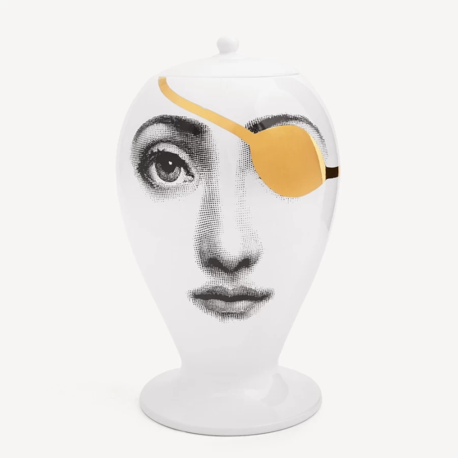 Fornasetti White Black Gold Pirata Vase - Decorative Ceramic Home Decor