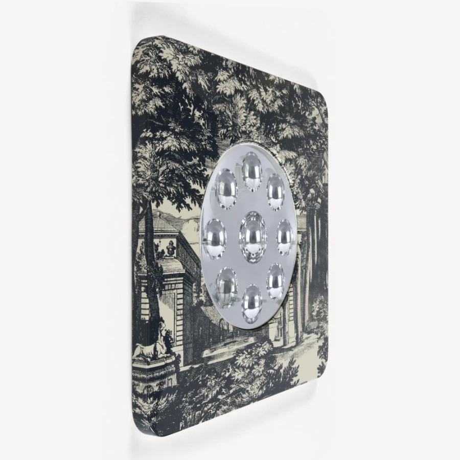 Fornasetti Blue Ivory Giardino Settecentesco Bubble Frame Mirror
