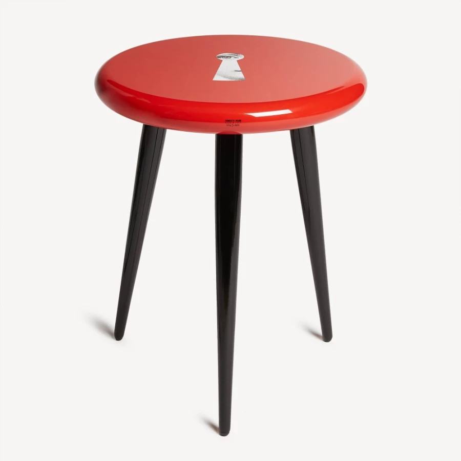 Fornasetti Serratura Stool in White, Black & Red - Modern Designer Furniture