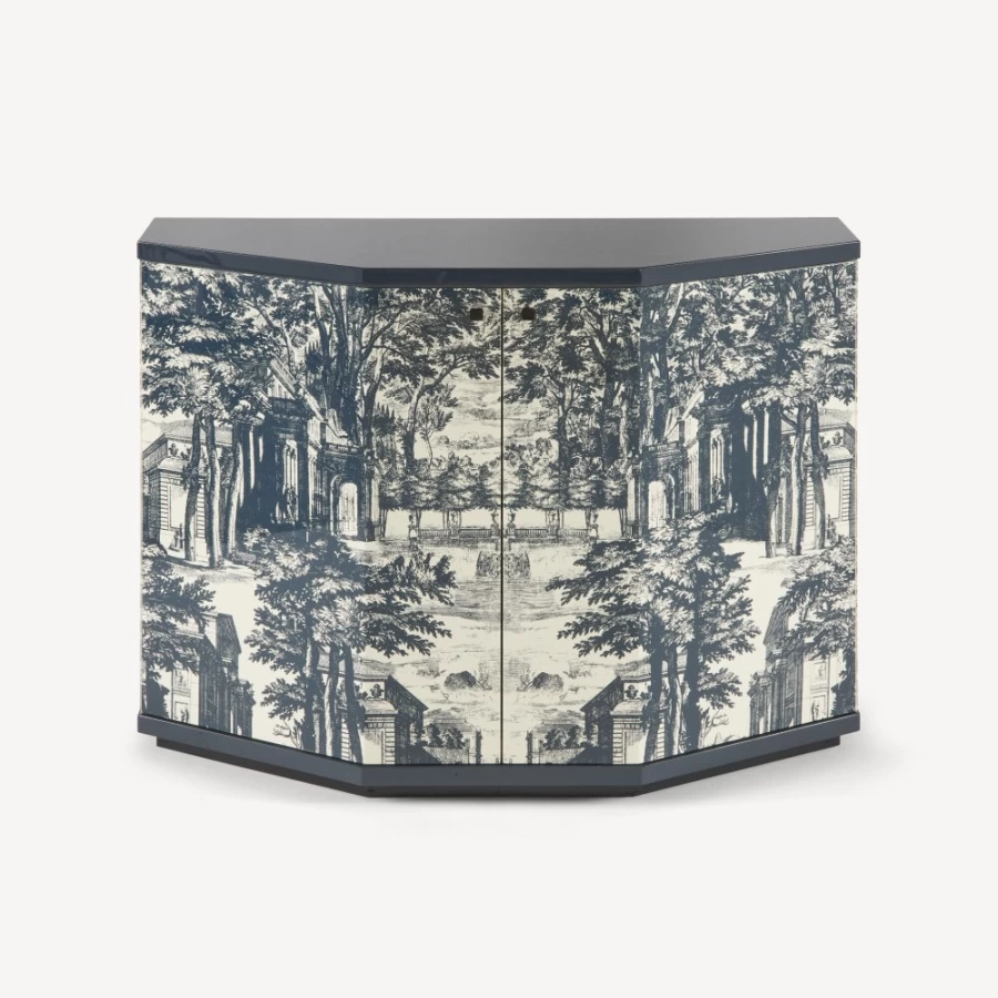 Fornasetti Blue Ivory Small Cabinet Polyhedric Giardino Settecentesco Decorative Collectible