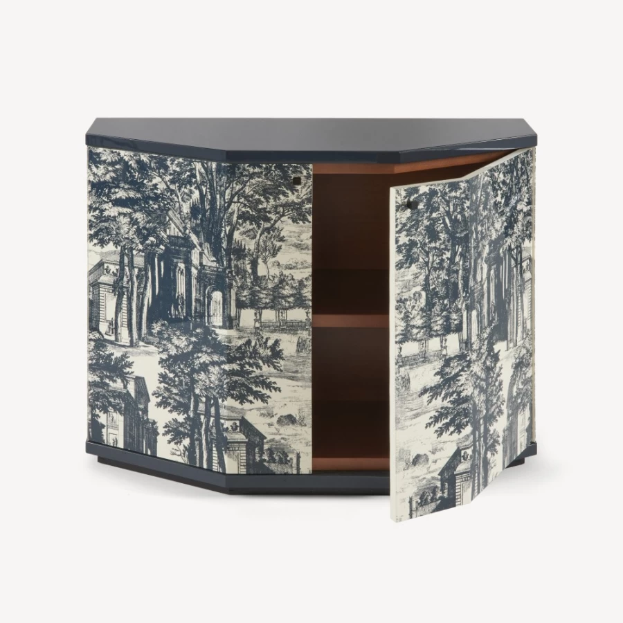Fornasetti Blue Ivory Small Cabinet Polyhedric Giardino Settecentesco Decorative Collectible