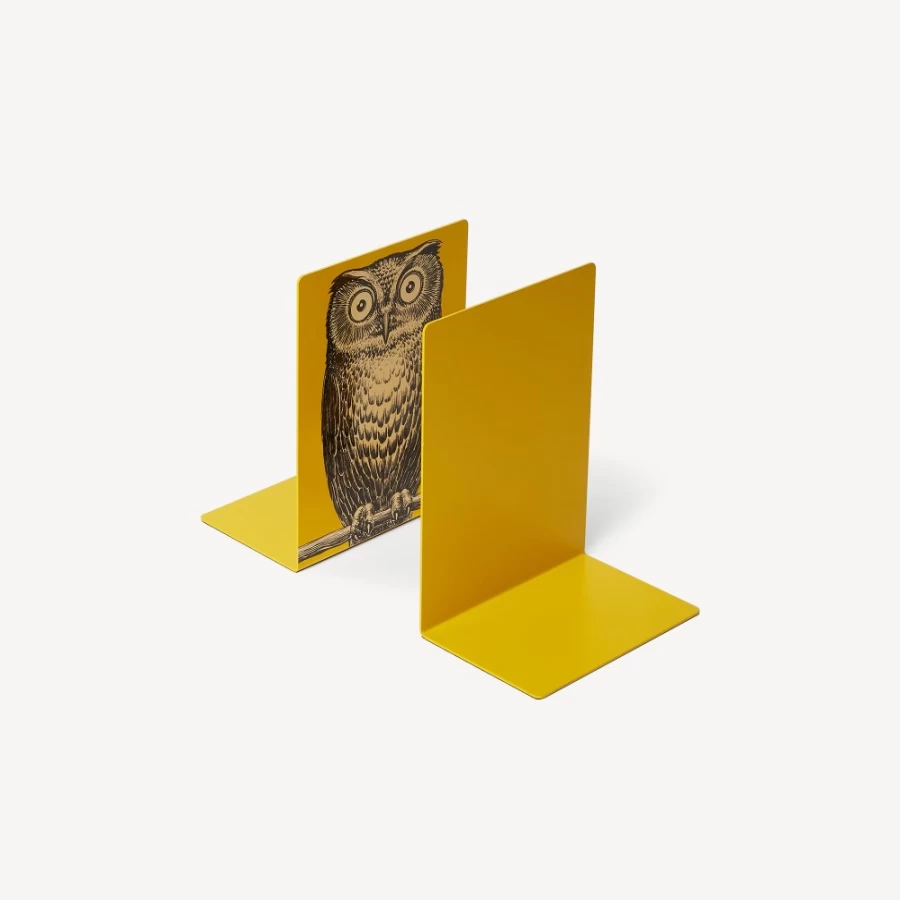 Fornasetti Bookends Civetta - Decorative Owl Design in White, Black & Yellow for Shelves & Desks