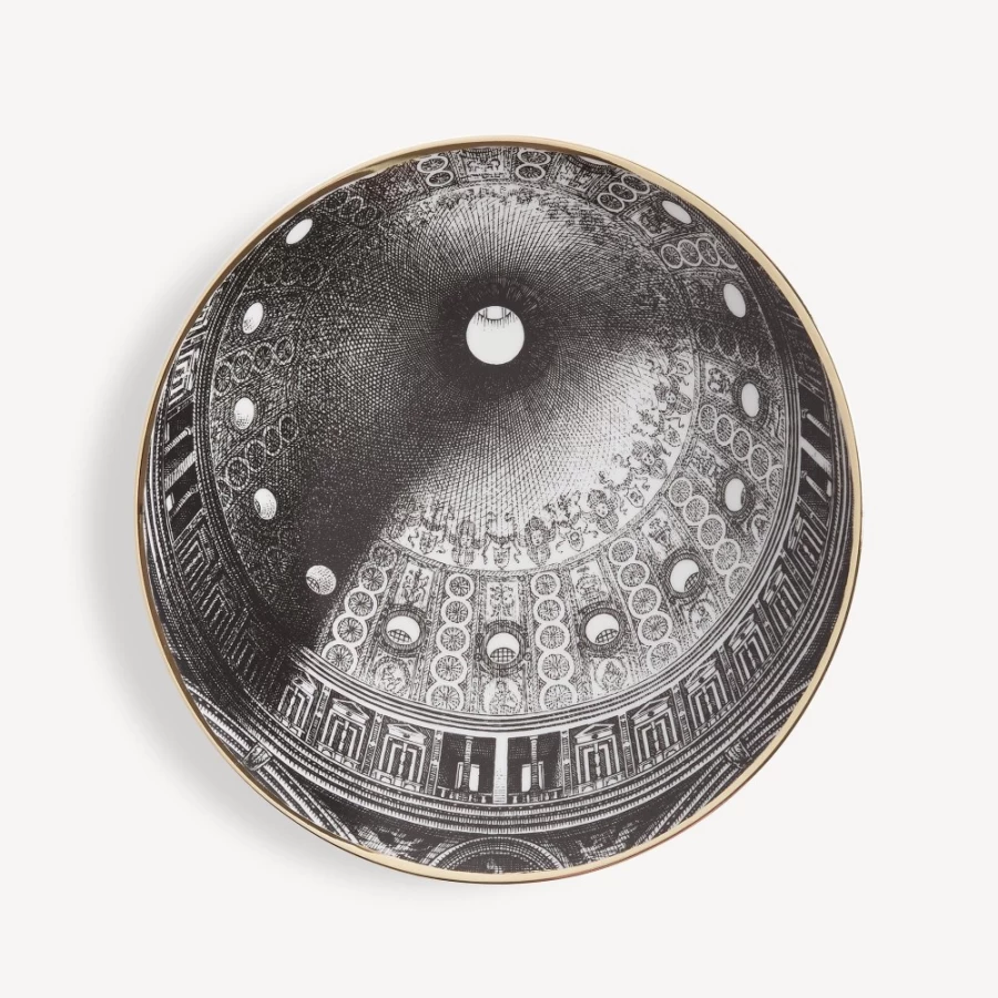 Fornasetti White Black Gold Plate Cupola Tiburio Di S. Maria Delle Grazie Milano Decorative Collectible