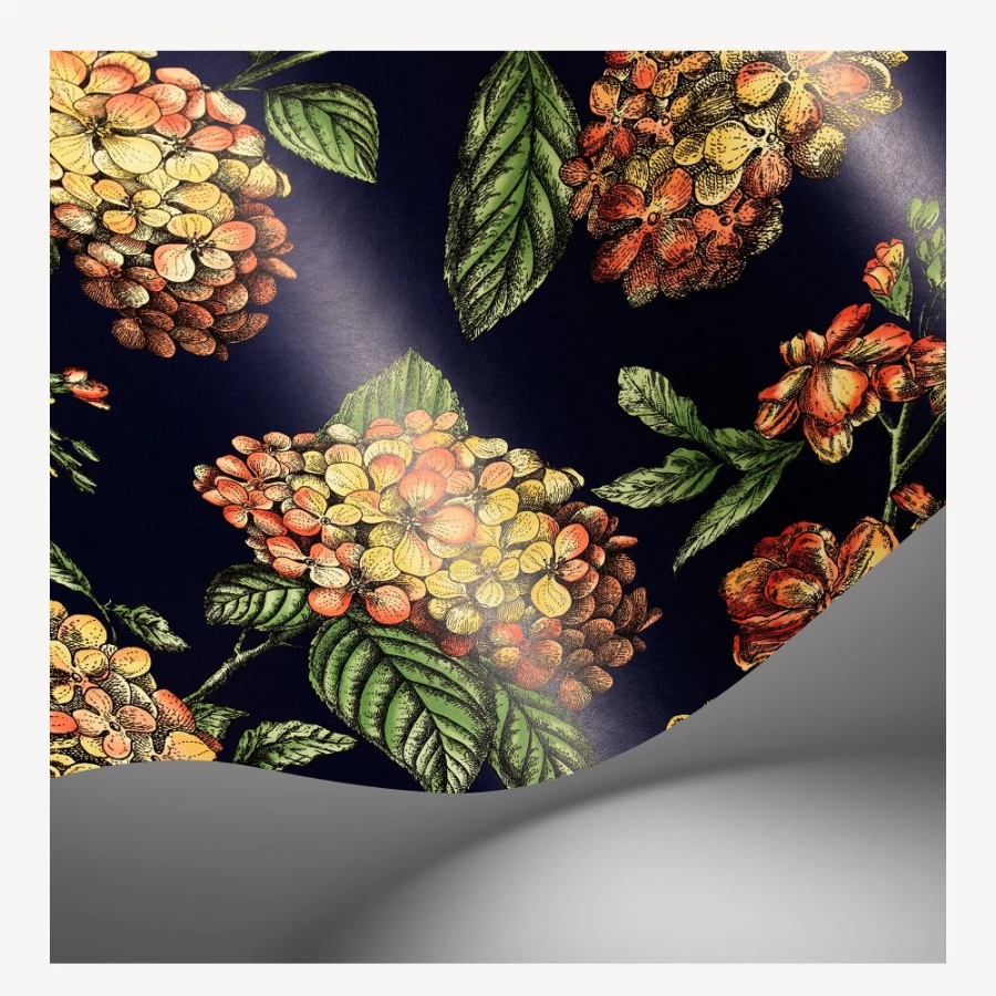 Fornasetti Coral On Dark Blue Ramo Di Ortensia Wallpaper