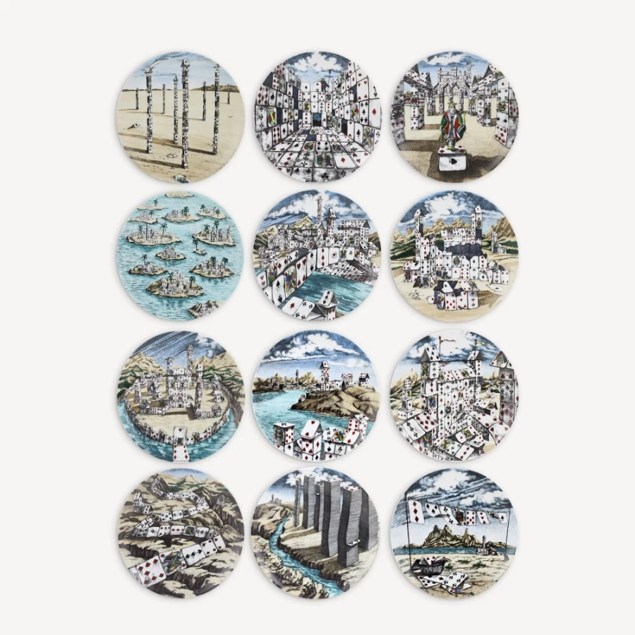 Fornasetti Citta Di Carte Set of 12 Multicolour Plates