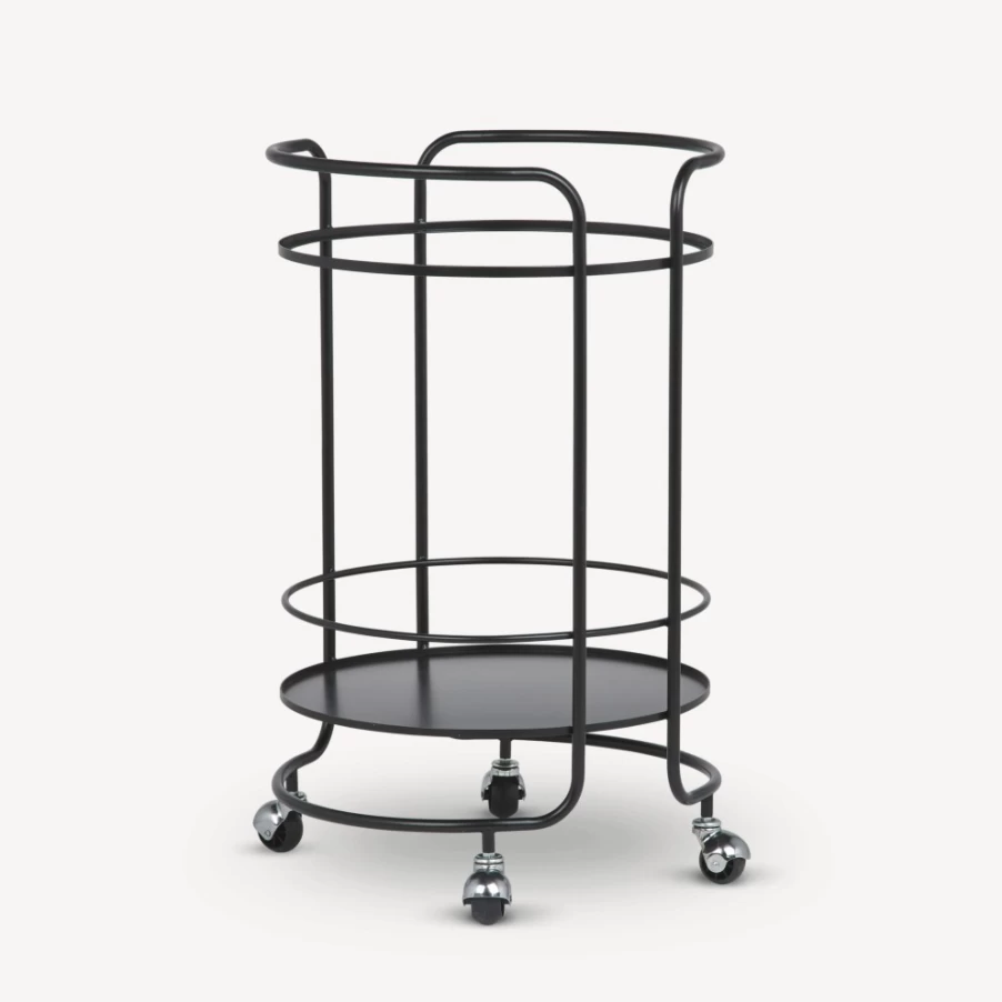 Fornasetti Black Round Food Trolley - Elegant Serving Cart for Dining & Kitchen