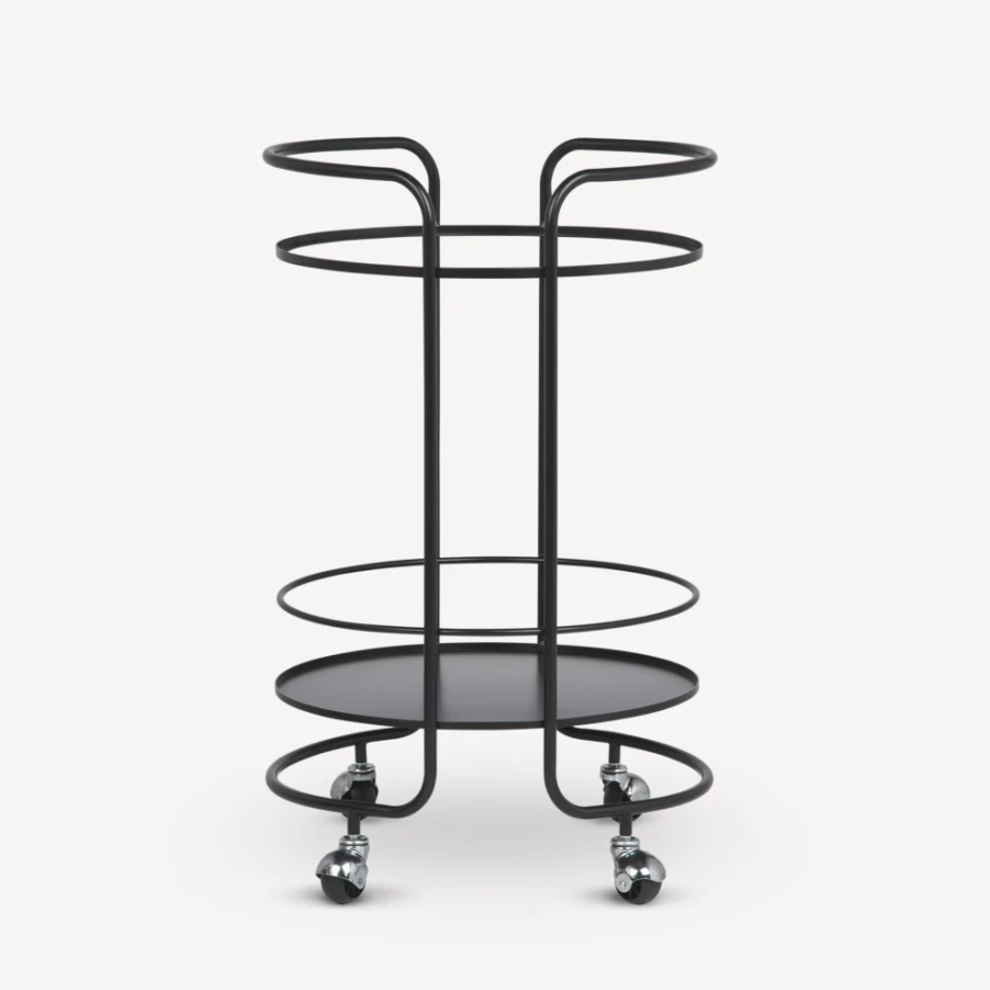 Fornasetti Black Round Food Trolley - Elegant Serving Cart for Dining & Kitchen