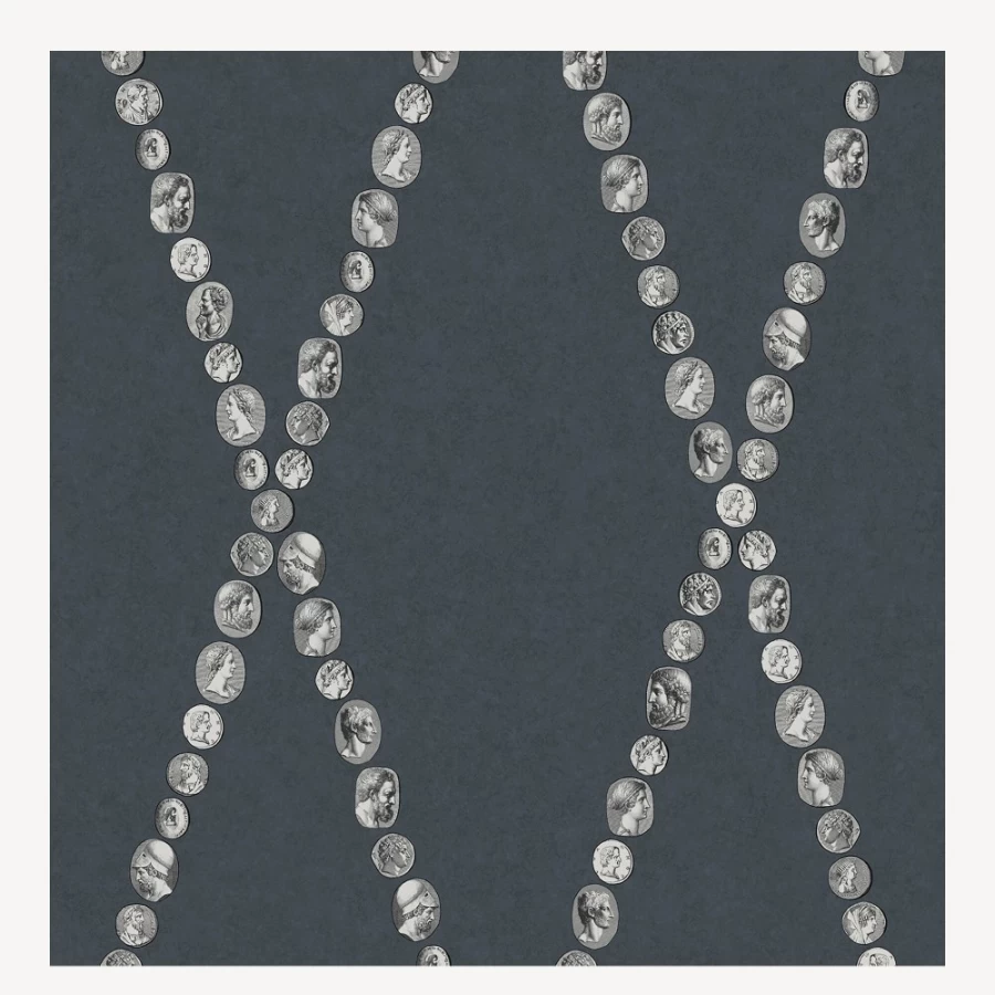 Fornasetti Cammei Silver On Ink Wallpaper - Premium Italian Designer Wall Covering